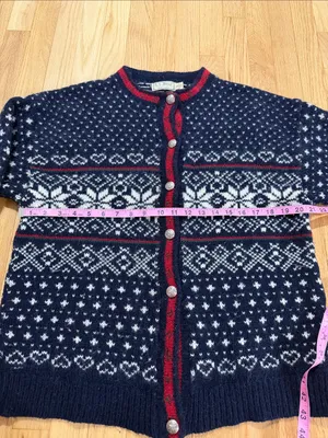 Vintage L.L. Bean Snowflake Wool Nordic Winter Cardigan Sz XL thumbnail 4