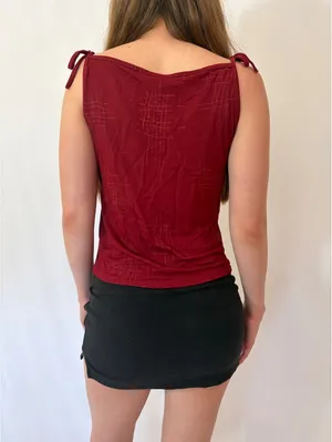 Red Slinky Cowl Neck Sparkly Top with Ties Size M thumbnail 6