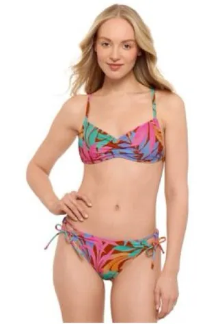 Salt + Cove Multicolor Tropical Leaf Bikini in Pink, Teal & Orange thumbnail 1
