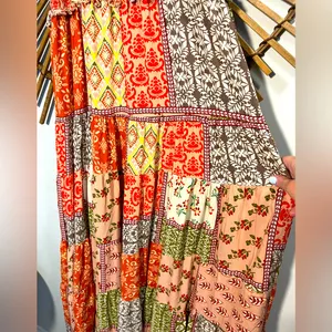 Abel the Label Bohemian Multicolor Patchwork Smocked Maxi Dress with Tie Straps thumbnail 6