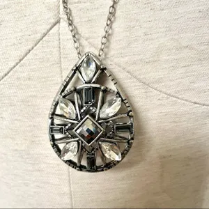 Long silver tone rhinestone pendant necklace thumbnail 3