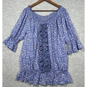 Free People Shirt Sz M Floral‎ Embroidered Cottage Peasant Boho Floral thumbnail 1