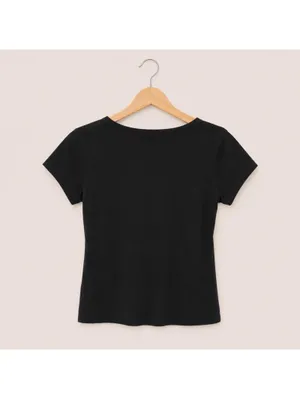 Vintage Y2K Zeroe Black Scoop Neck Baby Tee Minimal Fitted T-Shirt XS-S thumbnail 2