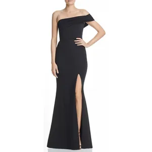 Aqua Scuba Crepe Off Shoulder Gown Size 2 in Black Side Slit‎ Back Zip NEW thumbnail 6
