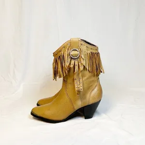 Santa Fe Boot Co Tan Leather Studded Rhinestone Fringe Cowgirl Western Boots~9~ thumbnail 4