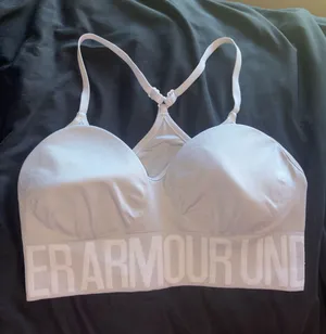 Under Armour LG White Padded Racerback Sports Bra thumbnail 1