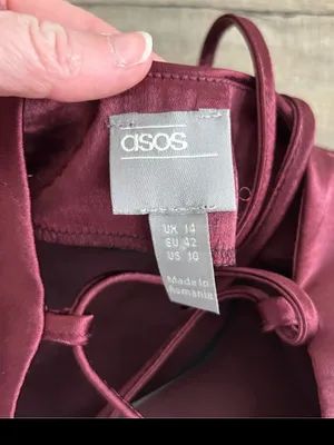 ASOS Design Cami Maxi Slip Dress in High Shine Satin lace up back Burgundy 10 thumbnail 5