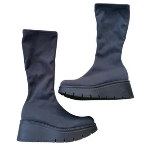 La Canadienne Gray Stretch Fabric Platform Wedge Knee High Boots Size 9M thumbnail 2