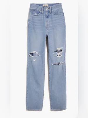 Madewell Baggy Straight Jeans in Earlhurst Wash: Ripped Edition- 28T thumbnail 2