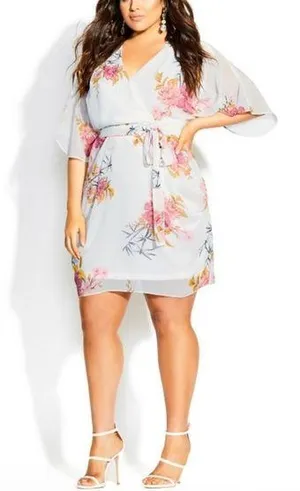 City Chic Beloved Wrap Dress Ivory Floral Knee Length Size 18 thumbnail 1