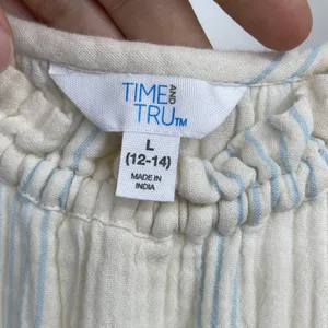 Time and Tru Womens Ivory Stripes Tiered Midi Dress Tie Tassel Strap NEW Large thumbnail 8