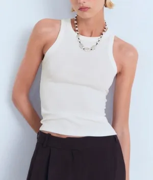 Zara White Ribbed Tank Top Size S thumbnail 1