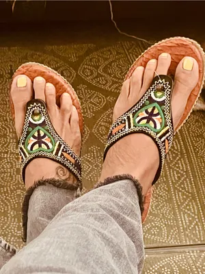 RASTA MOROCCAN sandals SZ 9 Boho embroidered Green thumbnail 2