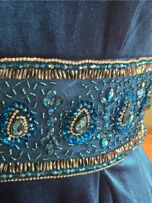 Lucci Lu V-Neck Teal Velvet Mini Dress with Beaded Waist size 4 NWT* thumbnail 3