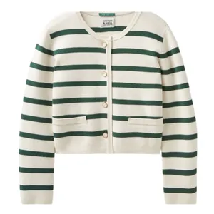 Scotch & Soda Amsterdam Ivory With Green Striped Button-Up Cardigan Size XS NWT thumbnail 1