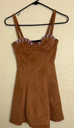 Tan Brown Sweetheart Neckline Mini Sundress thumbnail 1