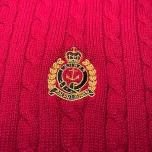 VTG Lauren Ralph Lauren Red Cable Knit Mock Neck Crest Sweater Womens XL Preppy thumbnail 7
