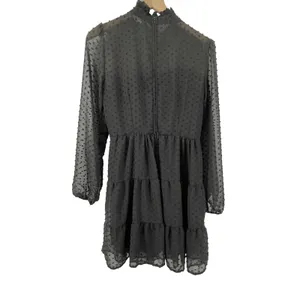 Altar'd State Mini Dress Swiss Dot Ruffle Mock Neck Long Sleeve Black Women XL‎ thumbnail 3