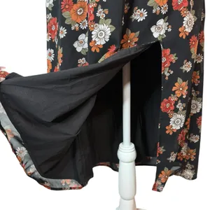 Hollister Dress Womens Medium Floral Long‎ Puff Sleeve Slit Midi Chiffon Retro thumbnail 8