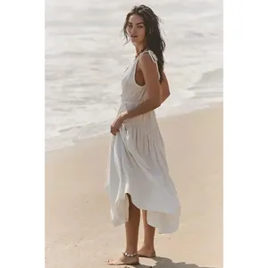 FREE PEOPLE FREE-EST MAISIE MIDI WRAP DRESS TIE SHOULDERS SMALL IVORY Cotton thumbnail 4