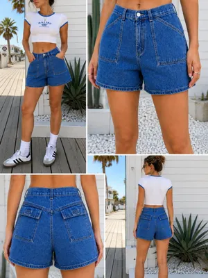 Vintage Too Hot Y2K Denim Utility Shorts High Rise Blue Size 12💛🍄 thumbnail 2