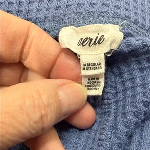 Aerie Blue High Waisted Cozy Waffle Knit Pull On High Waist Flare Pants Medium thumbnail 5