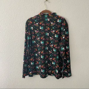 Black Floral Top PInk Orange Teal Mock neck Knit Blouse NWOT size large thumbnail 3
