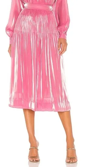 Rhode Farrah‎ Pleated Lamé Midi Skirt Metallic Shimmer Rosh Pink $465 Size 4 thumbnail 1