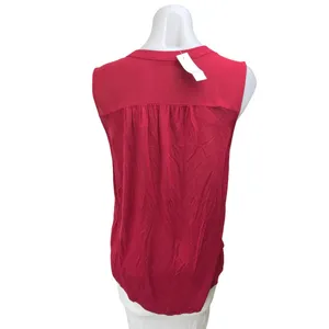 NEW Ann Taylor LOFT Red Sleeveless Half Button Shirt Blouse Tank Top Size M thumbnail 2