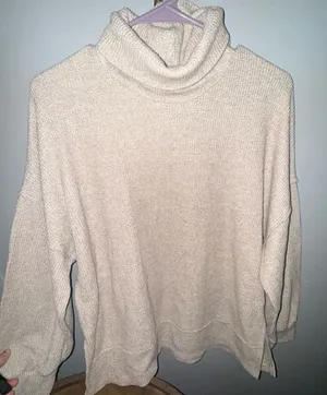 Sucre Collective Oatmeal Oversized Waffle Knit Cowl Neck Sweater thumbnail 2