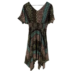 Rabbit Rabbit Rabbit Tribal Boho Printed‎ Chiffon Batwing Asymmetrical Hem Dress thumbnail 2