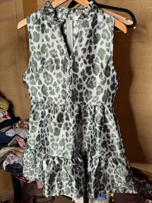 NWOT Karlie Green Leopard Tiered Tapestry Mini Dress Size Medium thumbnail 6