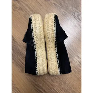 Tory Burch‎ Espadrille Black Platform Slides Leather Suede Chunky Resort Luxury thumbnail 2