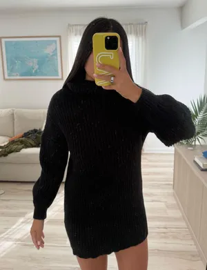 Black turtle neck sweater mini dress thumbnail 1