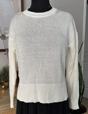 J. Crew Relaxed Cotton Crewneck Beach Lightweight White Sweater thumbnail 1
