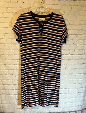Striped Henley Tee Dress, M thumbnail 1