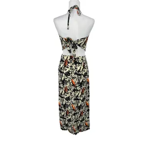 Suen Noaj Molaga Bird Maxi Dress L Floral Halter Cutout Tropical Travel Resort thumbnail 4
