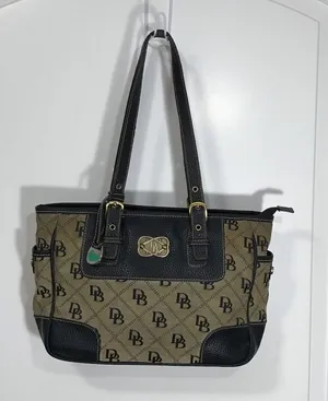 Dooney & Bourke Black and Tan Logo Tote with Matching Pouch thumbnail 1