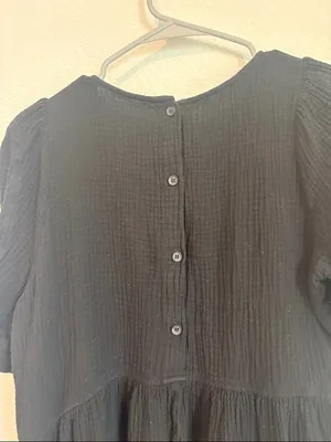 Black baby doll Textured crepe cotton Mini Dress with buttons on back medium thumbnail 6