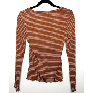 Mikarose Women's XS Rust Striped Ribbed Long Sleeve Top‎ Minimalist Earth Tones thumbnail 2