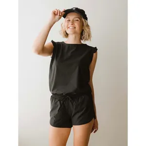 Albion Fit Black Ruffle Sleeve Active Lounge Romper Sz.M thumbnail 2