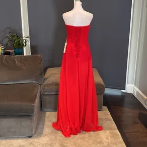 Women’s Full Length Red Chiffon Prom Party Dress Sweetheart Neckline Size 6 NWT thumbnail 4