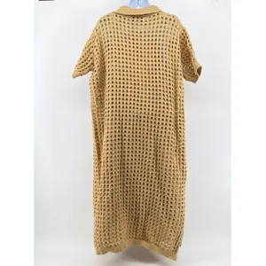 NWT Dressed In Lala Open Knit Polo Midi Dress Large Taupe Tan Crochet Cover Up thumbnail 6