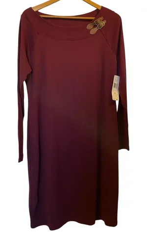 LAUREN RALPH LAUREN Burgundy Red Boat Neck Long Sleeve Cotton Knit Dress - Sz XL thumbnail 1