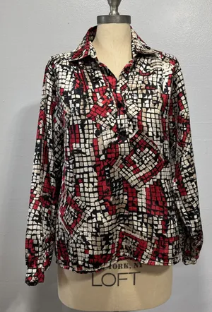 VTG DA-RUE of California Button Up Blouse Shirt Top Colorful Size 10 Artsy Retro thumbnail 1