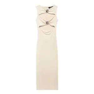 Zara Womens Midi Dress Large Cream Cut-Out Metallic Hardware 9398/249 thumbnail 6