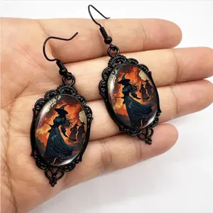 Vintage Style Witch-Themed‎ Black Lace Drop Earrings with Glass Accents thumbnail 5