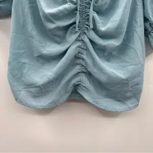 Abercrombie & Fitch Blue Short Sleeve Ruched Front Cropped Top Sz M‎ thumbnail 4