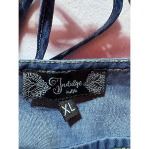 Indulge In Style Denim Jumpsuit XL Blue Wide Leg Halter V-Neck Smocked Waist thumbnail 4