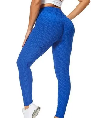 Cobalt electric royal deep blue butt scrunch 3D textured leggings with a high waist, 4-way stretch, and a contoured waistband. thumbnail 2